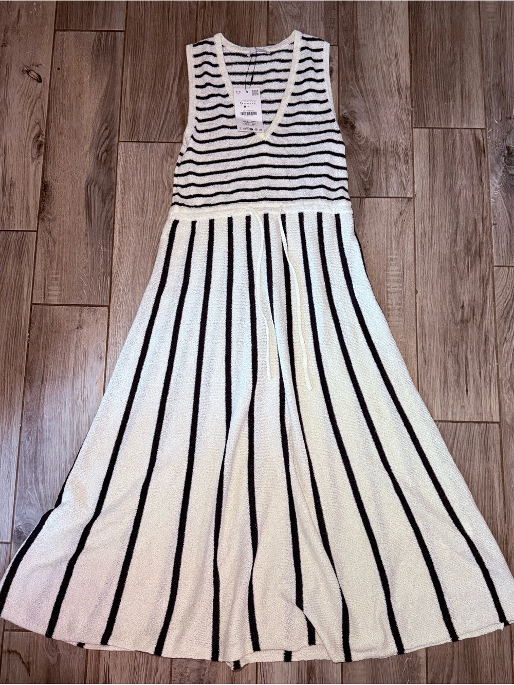 Zara White and Navy Striped Maxi Dress